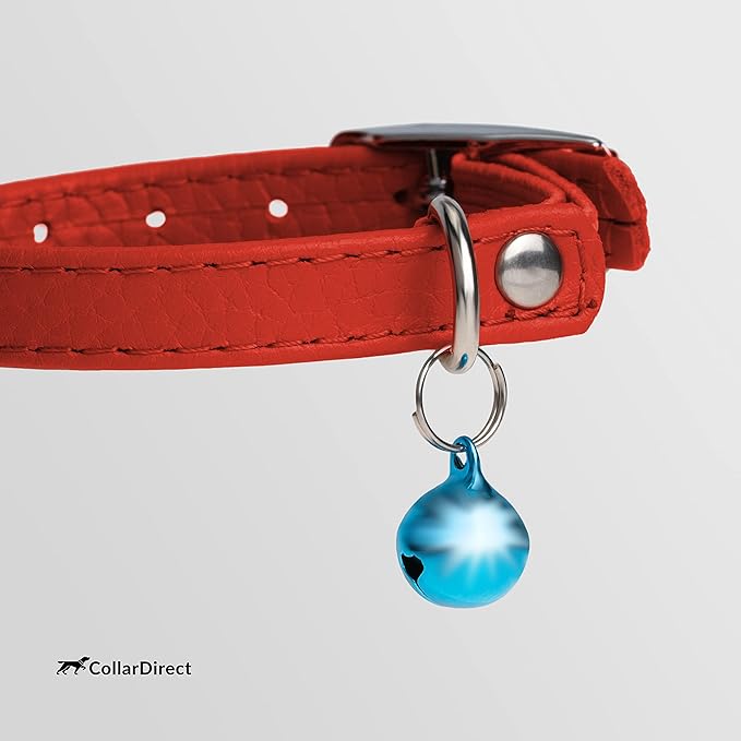 CollarDirect Leather Cat Collar, Kitten Collar with Removable Bell Black Blue Red Orange Lime Green (8-11 Inch, Red)-Mewly Pet