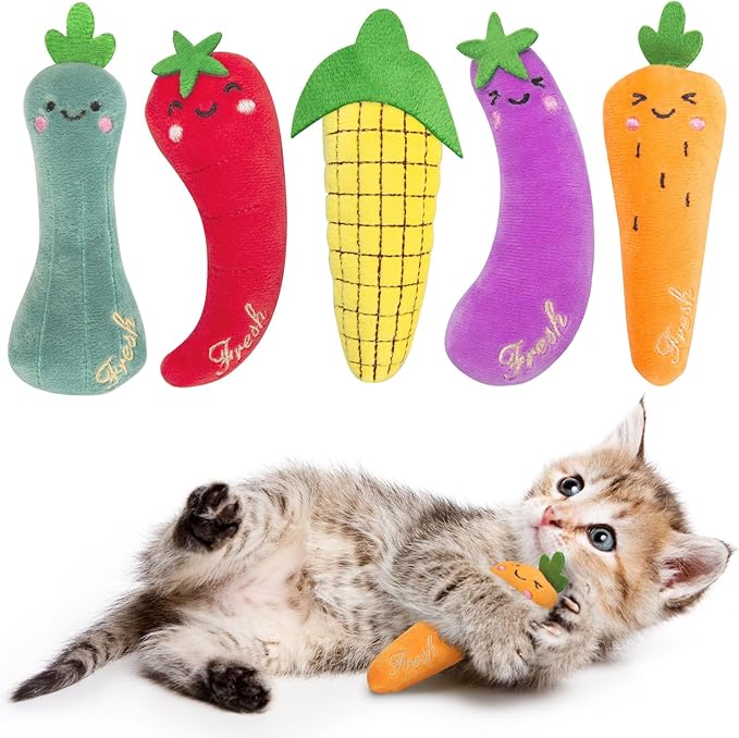 Catnip Cat Toys, Interactive Indoor Cat Nip Toy Kitty Kicker, Dental Kitten Chew Toy, 5 Pack, Vegetable Shape-Mewly Pet