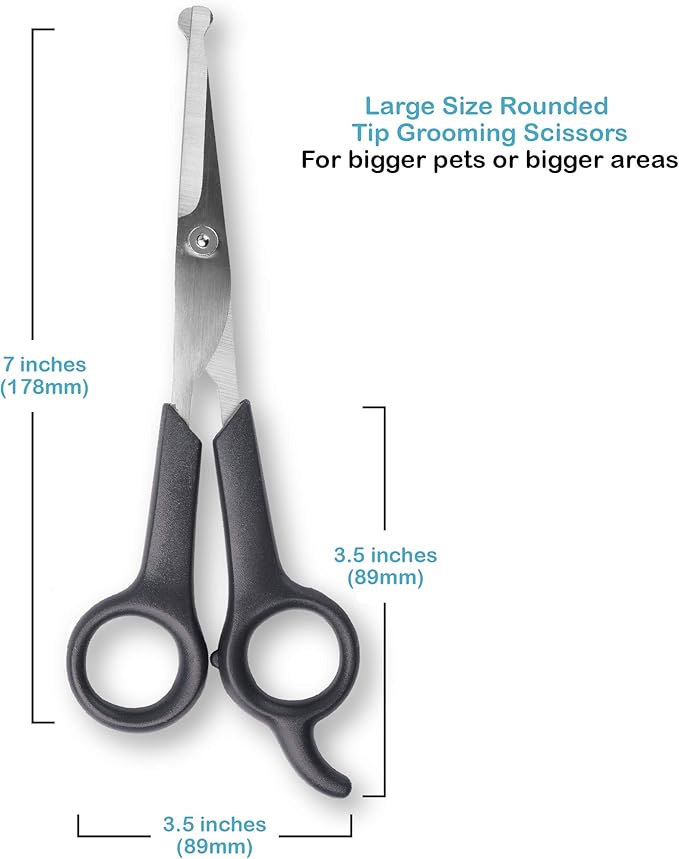 Pets First #1 Pet Grooming Scissors Body & Facial Trimmer Durable Stainless Steel Blades. Rounded Tips Shears for Long Medium Short Thick Wiry Curly Hair. Lightweight Cutter for Dogs & Cats. Set of 2-Mewly Pet