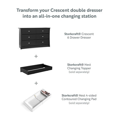 Storkcraft Crescent 6-Drawer Dresser (Black) – GREENGUARD Gold Certified, Black Dresser for Bedroom, Kids & Nursery Storage Chest, Safety Interlocking Drawers, Pre-Installed Tracks, Kids Chest