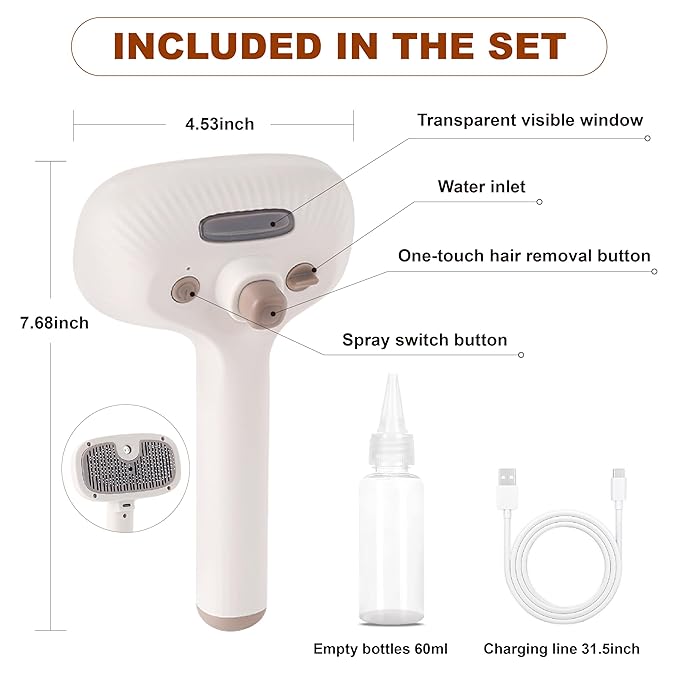Cat Steam Brush for Indoor Cats, Dog Brush for Shedding, Spritz Defur Comb for Short & Long Hair, Pet Spray Hair Removal Comb, USB Rechargeable Grooming Supplies Steam Brush for All Pets (White)-Mewly Pet