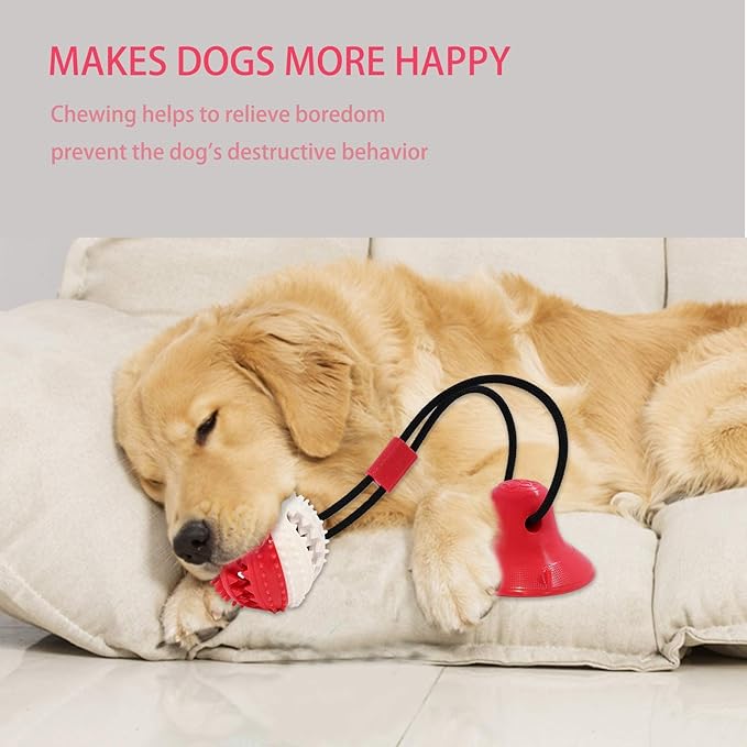 Dog Toys, Dog Chew Toys for Aggressive chewers,Rope with Suction Cup for Puppy Training Treats Teething for Boredom, Small Dog Puzzle Toy Treat Food Dispensing Ball (red)-Mewly Pet