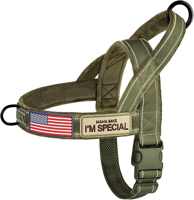 Forestpaw No Pull Dog Harness - Soft Flannel Padded Tactical Dog Vest Harness with Quick Release Buckle, Adjustable Reflective Pet Harness for Medium Dogs Walking Training,Green M-Mewly Pet