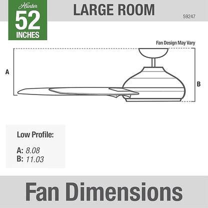 Hunter Fan Company 59247 Dempsey 52 inch Ceiling Fan with Light and Remote, Low Profile Indoor, Brushed Nickel Finish