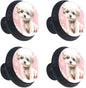 4 Pieces Drawer Knobs Puppy Dog with Flowers on Pink Background 35mm Black Base Dresser Knobs Closet Door Cabinet Hardware Handles Pulls for Kitchen Bedroom Cupboard