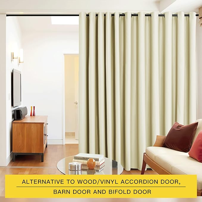 NICETOWN Closet Door Heavy Curtain, Room Dividers Shade Screens Partitions, Extra Large Grommet Top Space Partition Blackout Curtain, Screen Dividers for Rooms (1 Pack, 20ft Wide x 9ft Long, Beige)