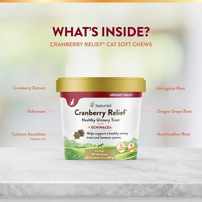 NaturVet Cranberry Relief Plus Echinacea for Cats, 60 ct Soft Chews, Made in The USA with Globally Source Ingredients-Mewly Pet