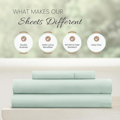 Linen Market Double-Brushed Microfiber Twin Sheet Set 3 Piece – Oeko-TEX Certified Ultra Soft & Wrinkle-Free - 16" Deep Pocket Sheets - Easy Care Twin Size - Mint