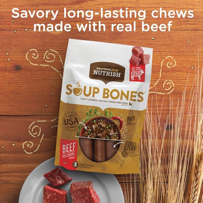 Rachael Ray Nutrish Dog Chews Soup Bones With Real Beef & Barley, 24 Dog Treats-Mewly Pet