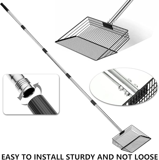 10 Inch Chicken Poop Scooper, Large Metal Chicken Coop Scoop, Chicken Litter Sifting Shovel, Chicken Coop Rake with Retractable Stainless Steel Handle, Chicken Coop Cleaning Tools Accessories-Mewly Pet