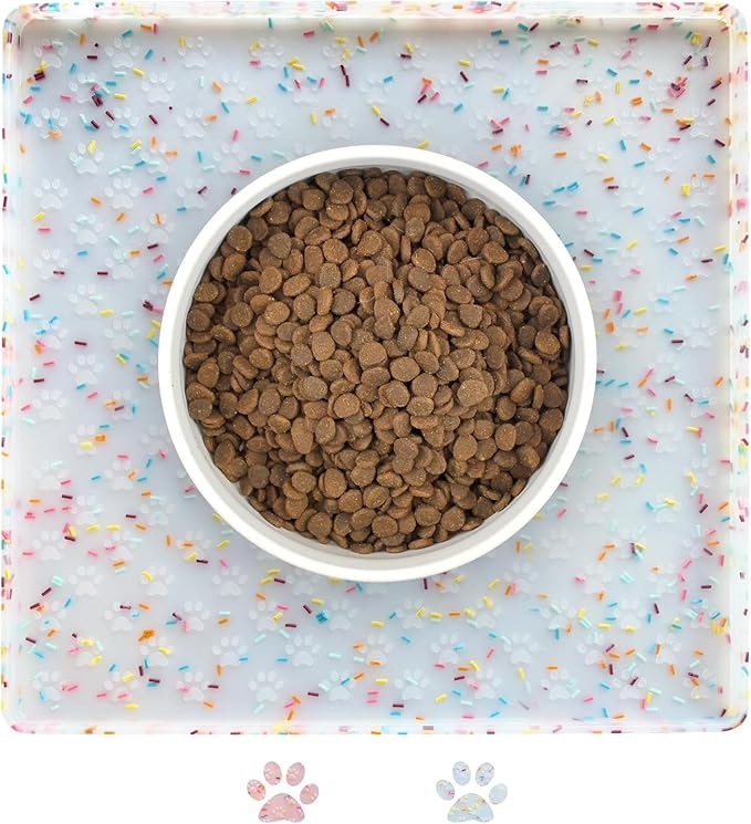 Ptlom Dog Food Mat Anti-Slip Dog Bowl Mats for Food and Water, Waterproof Pet Placemat Prevents Messy Spill to Floor, Silicone Puppy Feeding Tray for Small, Medium and Large Dogs Cats-Mewly Pet