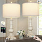 26" Farmhouse Table Lamps Set of 2, Rustic Touch Control Bedside Lamps with 2 USB Ports & AC Outlet, Vintage White Resin 3-Way Dimmable Nightstand Lamp Linen Fabric Shade for Living Room Bedroom Decor