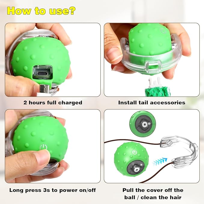 Interactive Cat Toys for Indoor Cats, Moving Cat Ball with Tail, Fast Rolling on Carpet, Chirping & Motion Activate Toy for Bored Indoor Adult Cats-Mewly Pet