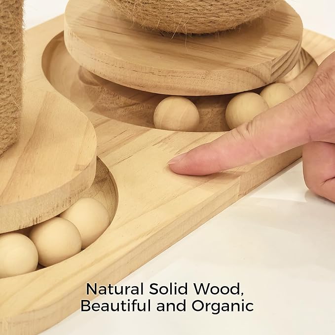 Cat Scratching Post, Wooden Cat Scratcher Toy for Indoor Cats, Sisal Ball Toy with Hanging and Track Balls, 17.7" Tall Banana Tree Cat Tower for Kittens-Mewly Pet