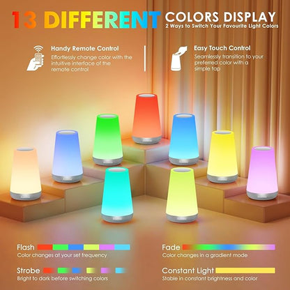 Auxmir Night Light for Kids Baby, 2500mAh13 RGB Colors & 5 Brightness, Portable Rechargeable LED Bedside Lamp for Baby Nursery, Night Lights for Bedroom Living Room Bathroom Hallways, Silver