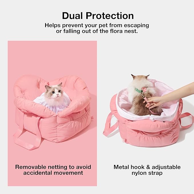 VETRESKA Dog Carrier Dog Car Seat for Small Dogs - Washable Cat Carrier Portable Puppy Bed for Car Seat of Easy Installation Pet Travel Carrier Bed with Storage Pocket & Safety Clip-On Leas-Mewly Pet