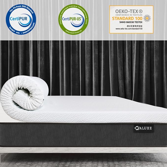 VALUXE 4 Inch Gel Memory Foam Mattress Topper Queen Size High Density Cooling Pad Pressure Relief Bed Topper (with Removable & Washable Bamboo Cover)