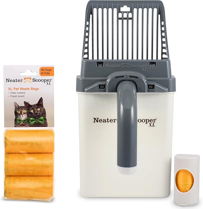Neater Pet Brands Neater Scooper XL Cat Litter Scoop, 60 Refill Bags – Extra-Large Capacity Mess-Free Cat Litter Scooper with Bag for Large & Multiple Cats, Spill-Proof Litter Box Scooper with Holder-Mewly Pet