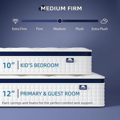 Full Mattress 12 Inch - Hybrid Mattress Bed in a Box, Medium Firm Support, Pressure & Pain Relief for All Sleepers, CertiPUR-US Certified, Fiberglass-free, Reinforced Edge Support, Motion Isolation