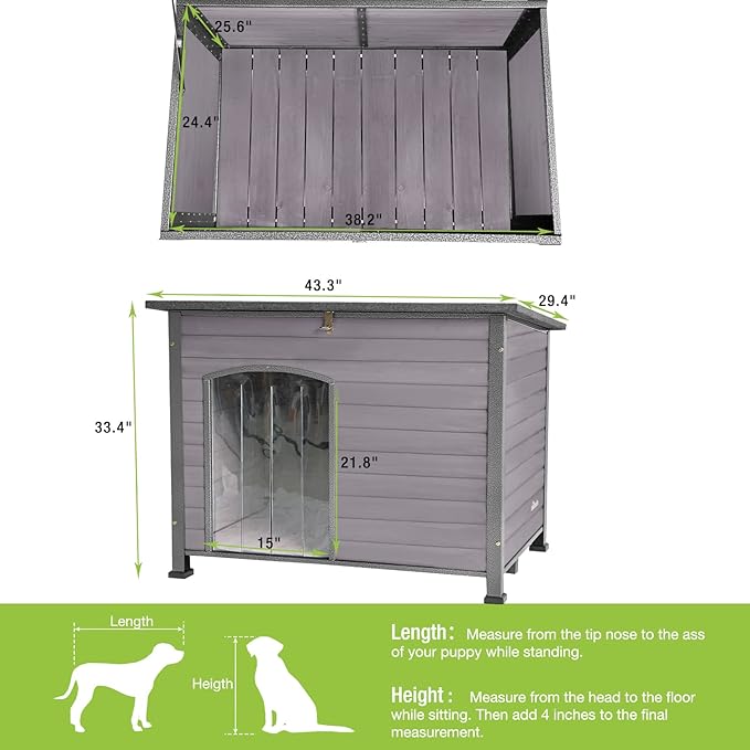 GUTINNEEN Chew Proof Dog House with Metal Iron Frame Outdoor Dog Kennel for Small Medium Large Indoor Dog Cage (43.3" L,Grey Color)-Mewly Pet