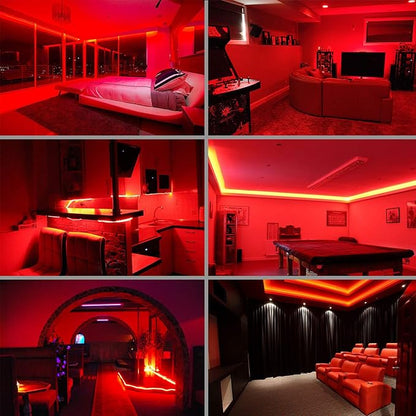 Red LED Lights, 16ft Rope Lights, Flexible and Connectable Strip Lighting, Waterproof for Indoor Outdoor Use, 360 Beam Angle, High Brightness for Home Christmas Thanksgiving Halloween