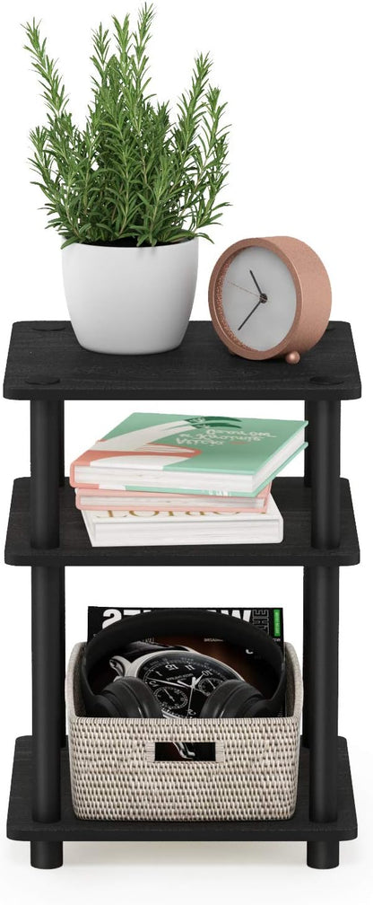 Furinno TURN-N-TUBE Side Table, 3-Tier End Table, Open Shelves Nightstand, Night Stand, Bedside Table, Easy Assembly, for Living Room, Bedroom, Blackwood