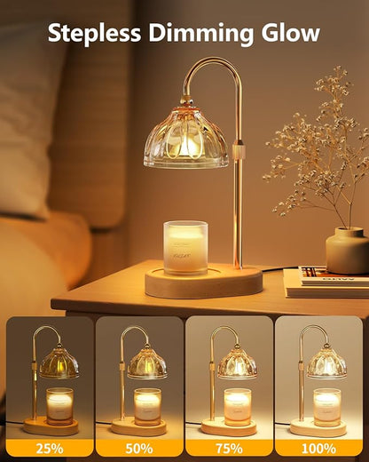 Candle Warmer Lamp, Wax Melt Warmer with Timer Dimmer, Height Adjustable, Amber Lampshade, Includes 2 Bulbs, Birthday Gifts for Women, Mom, Christmas, Housewarming