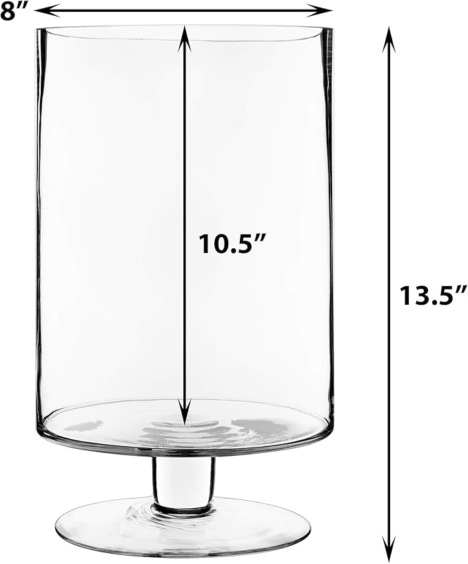 CYS EXCEL Glass Hurricane Pillar Candle Holder (H:13.5" W:8") | Multiple Size Choices Short Stem Candle Centerpieces | Stemmed Glass Cylinder Candle Vase