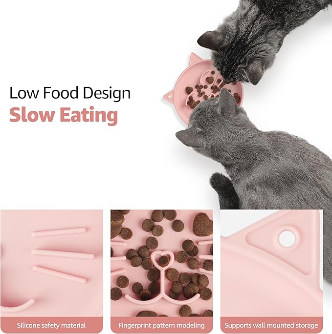 Coomazy Silicone Slow Feeder Dog Cat Bowls, Interactive Puzzle Toy for Pets Dry/Wet Food Training, Keeps Dogs Cats Busy, Prevents Puppy Kitty Overeating (Pink, 0.8 Cup)-Mewly Pet