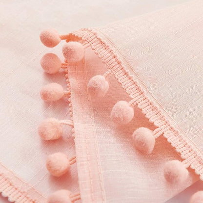 Treatmentex Pompom Sheer Curtain Panels for Living Room Bedroom 52" w x 108" l Blush-Pink Window Curtain Drapes for Baby Girl's Room