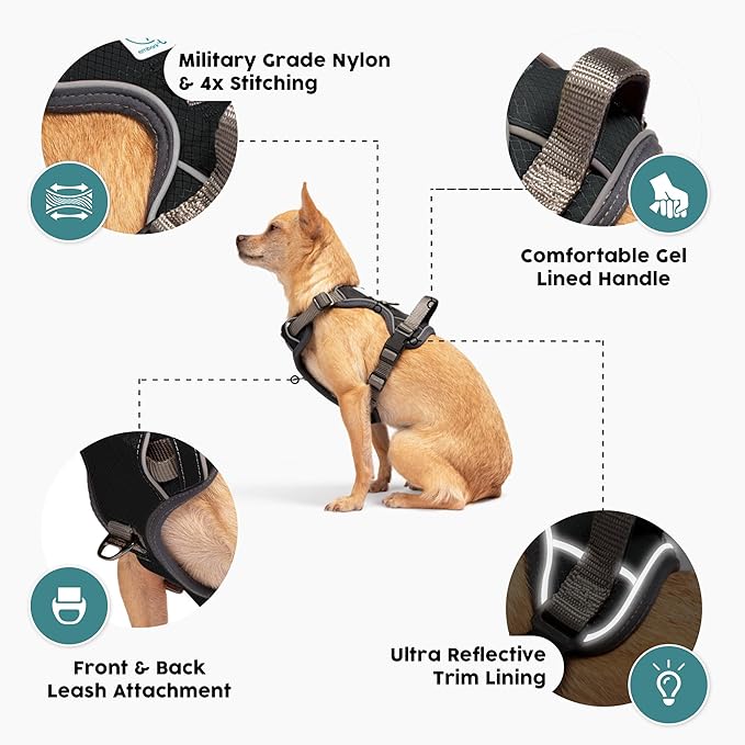 Embark Adventure Dog Harness, No-Pull Reflective Trim Dog Harness for Small, Medium & Large Dogs - Military Grade Nylon, 2 Leash Clips & Gel Lined Handle. Soft & Padded Puppy Dog Vest for Any Breed-Mewly Pet