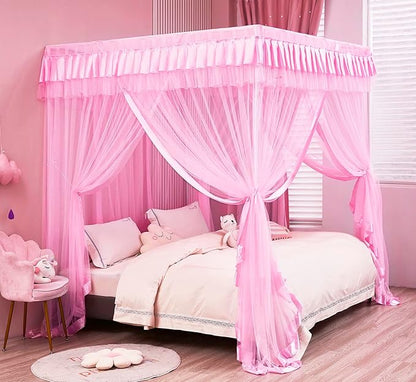 Mengersi Bed Canopy for Girls,Canopy Bed Curtains Canopy for Bed Drapes,Princess Bed Curtains Birthday Present Girls Room Decor,Pink