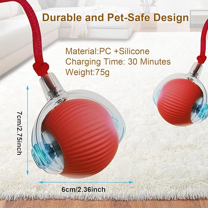 Interactive Cat Toy, 2025 New Interactive Rolling Cats Dog Toy Balls 360° Smart Automatic Rolling Pet Ball, Fast Moving Toy for Dog,Cat Ball Toy (Red)-Mewly Pet