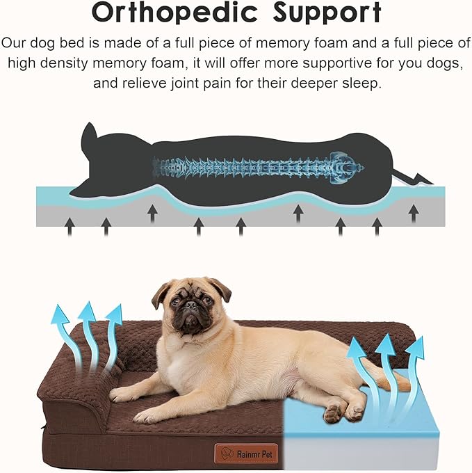 Orthopedic Dog Bed Medium Size Dog, 3 Inch Memory Foam Pet Bed for Small and Medium Dogs, Washable Removable Cover, Nonskid Bottom, Waterproof, 35x23 Inches, M Brown Grey-Mewly Pet