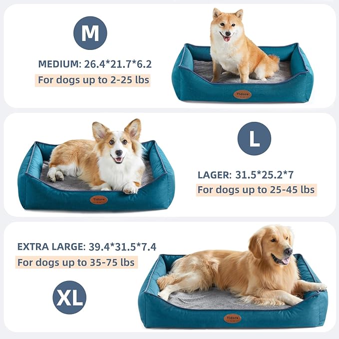 Orthopedic Dog Beds for Medium Dogs, Durable Egg Crate Foam Sofa Dog Bed wit Washable Removable Cover,Waterproof Lining,Pet Bed for Large Dogs (Peacock Blue, 31.5" L x 25.2" W x 7" Th)-Mewly Pet