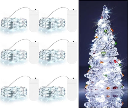 TingMiao Cool White Fairy String Lights Battery Operated LED Starry Lights 7.2ft 20 LEDs Silvery Copper Wire for Christmas DIY Decoration Wedding Party (6 Pack)