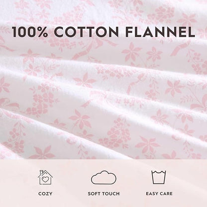 Laura Ashley - Flannel Sheets King Size, Anti-Pilling & Wrinkle Resistant Cotton, Touchably Soft for All-Season Comfort - Bed Sheets with Matching Pillowcases & Fitted Sheet (Antoinette Pink)