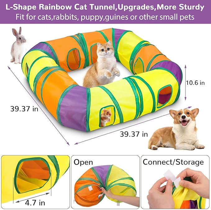 Retro Shaw Cat Tunnels with Cat Toys Pack, Interactive Kitten Toys for Indoor Cats Kitty, Kitten Tube Tent Feather Wand Teaser Bell Fuzzy Ball Springs Mouse (25 Pcs Extra Large Cat Tunnel Toys Set)-Mewly Pet
