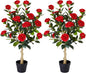 3FT Artificial Camellia Tree, 2 Pack Fake Camellia Tree Artificial Tree, Faux Floral Plants in Cement Pot, Greenery Potted Plant for Indoor Outdoor Home Office Porch Decor (Red)