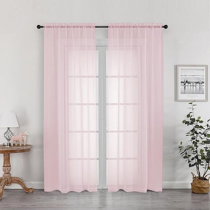 OWEINE Sheer Curtains 78 Inches Long 2 Panels Set, Rod Pocket Fimly Voile Solid Blush Window Curtain Panels for Living Room Bedroom, Soft Voile Sheer Curtains & Drapes, Total 78 Inches Width