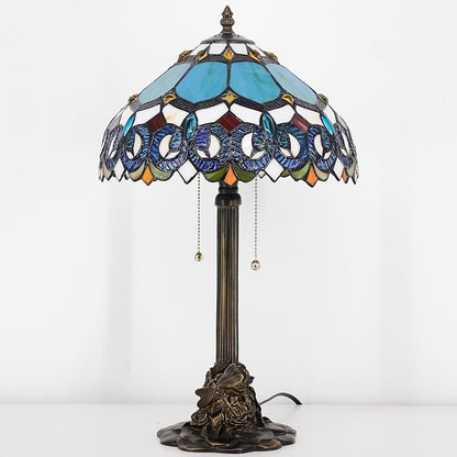 Tiffany Stained Glass Table Lamp 12X12X21Inch Resin Base Desk Bedroom Living Room Reading Light (Blue Jewelry Baroque)