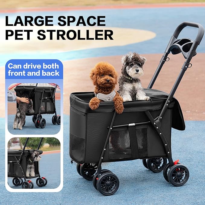 Pet Stroller Cat Dog Stroller Travel Folding Pet Carriers（Black）-Mewly Pet