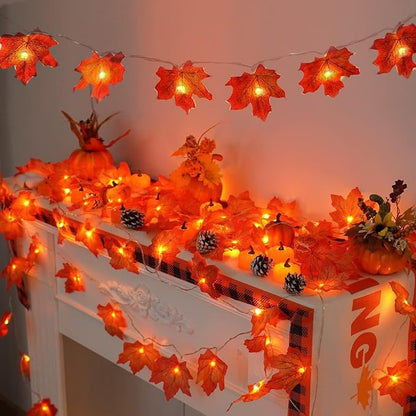 YEGUO 6 PCS Thanksgiving Decorations for Home, Fall Lights Battery Operated, Total 60ft 120 LED Lighted Fall Garland Maple Leaves for Halloween Holiday Autumn Harvest Fall Thanksgiving Decor