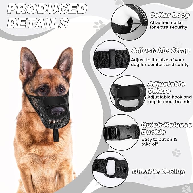 Dog Muzzle, Soft Air Mesh Muzzle for Small Medium Large Dogs Anti Biting Barking Chewing Scavenging, Breathable Adjustable Loop Pets Muzzle with Front Opening Design Allows Panting Drinking (Black,M)-Mewly Pet