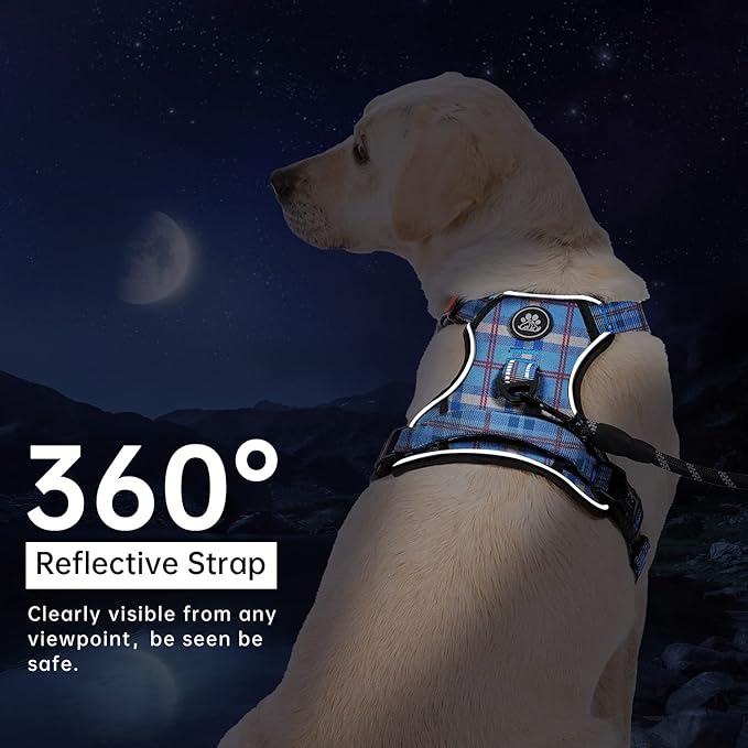 IVY&LANE No Pull Dog Harness with Leash Set, Reflective No Choke Pet Vest,Adjustable Oxford Dog Vest Harness with Easy Control Handle for Large Dogs (Checkered Blue,XL)-Mewly Pet