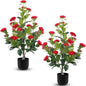 Hananona 2 Pcs Artificial Camellia Trees Faux Camellia Plant in Pot with Flowers Indoor Plants for Spring Home Decor Outdoor Porch Front Door Decor (Red, M)