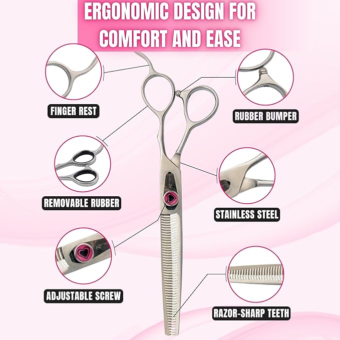Kenchii Love Dog Grooming Scissors, 46 Tooth Thinning Shears, Dog Scissors for Grooming, Professional Pet Grooming Scissors, Heavy Duty, Durable and Sharp-Mewly Pet