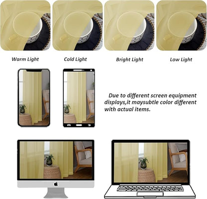 Chyhomenyc Sheer Valances for Windows 2 Pack, Small Valance for Living Room Bathroom Cafe Laundry Basement, Lightweight Rod Pocket Voile Curtain, Mustard Yellow, 42Wx14L Inches