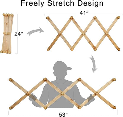 SKOLOO Hat Rack for Wall with 11 Hooks, 24 inch Solid Wooden, Modern, Huge Coat Rack Wall Mount for Coats, Hats, Bags, Cowboy Caps, Baseball Caps, Natural on White