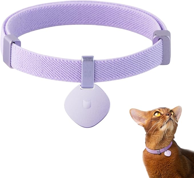 Safety Cat Collar Pro and Tag Set - U.S. IDA Gold Award, Elastic Release Cat Collar Charm Tag, Non Breakaway Cat Collar Adjustable with Charm for Kitten Small Large Cats (Monet Purple, S)-Mewly Pet